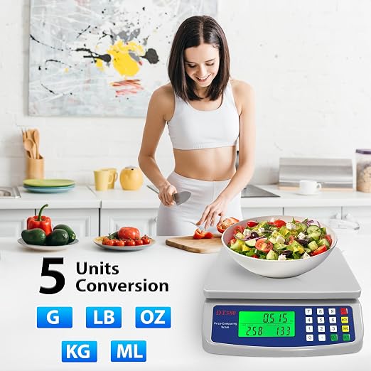 30kg/66lb Commercial Food Scale Large Digital Kitchen Scale for Baking Cooking Bread Meat Weight Price Computing Scale with LCD Display Counting Scales for Coins Adapter Included