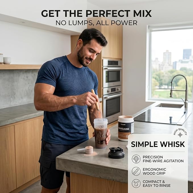 Jar Whisk | Stainless Steel with Wooden Handle | For Sourdough Starter, Peanut Butter, Almond Butter, Cashew Butter, Protein Shakes, Tahini, Yogurt, Sauces, Jams and Jellies, Honey and Pancake Batter