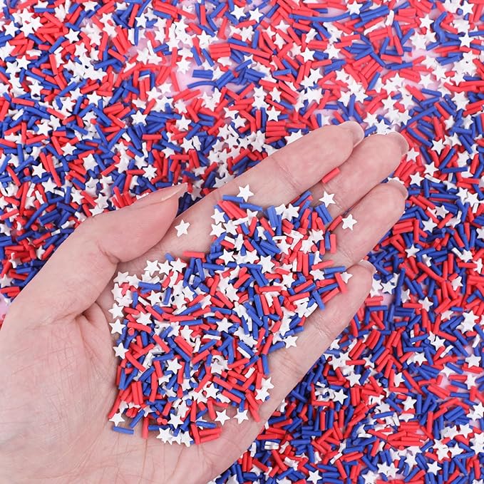 DIYASY 180g Patriotic Fake Sprinkles, 6.35 oz Non-edible Resin Sprinkles Independence Day Faux Plastic Candy Sprinkle Polymer Clay Slices for Nail Art DIY Crafts Cake Phone Case (Patriotic)