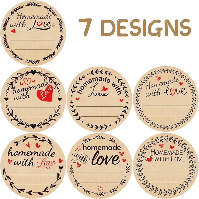 Fancy Land 500Pcs Homemade with Love Stickers with Lines Jar Canning Labels for Baked Packaging Cookie Bags Roll 2”