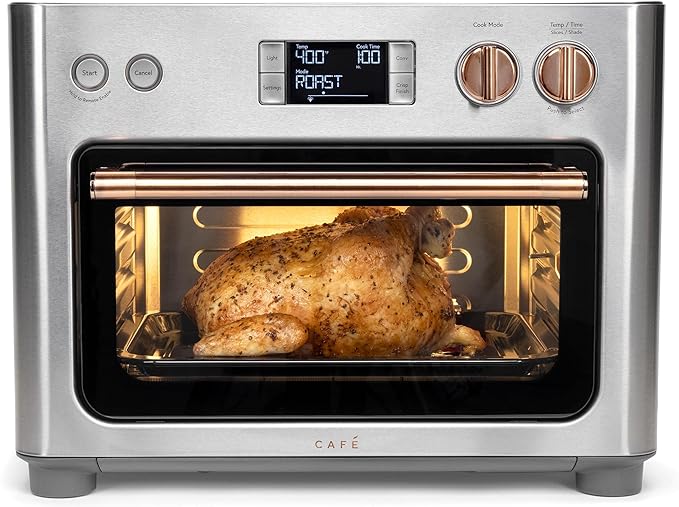 Café Couture Oven with 14 essential cooking modes, including Air Fry, CrispFinish, Bake, Broil, Roast, Toast, Pizza, WiFi & Smart Connected, Voice Control, Countertop Small Appliances, Steel Silver