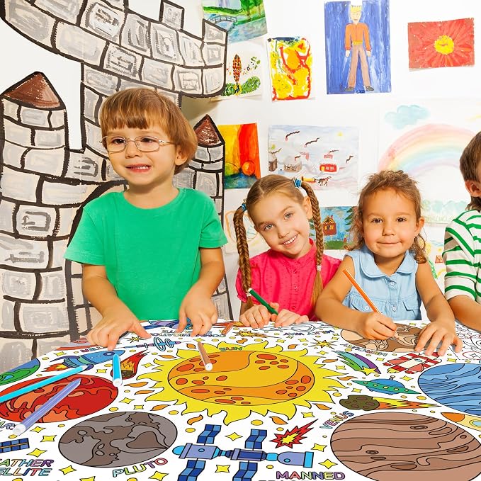 Gatherfun Giant Coloring Poster for Classroom Wall - Versatile 31.5 x 72 Inches Outer Space Activity Poster/Table Cover,School Parties, Outer Space Birthday Party and Special Events Decoration