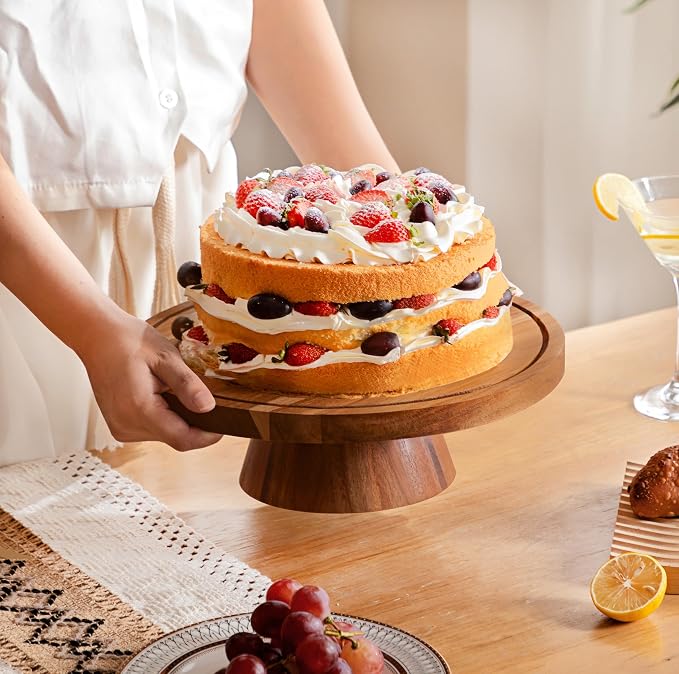 Farmyards Acacia Wood Cake Stand with Acrylic Dome Lid - 12in Acacia Wood 2-in-1 Footed Round Cake Holder, Cake Plate Display with Cover for Baking Gifts, Large Dessert Table Display Set & Charcuterie Board for Parties