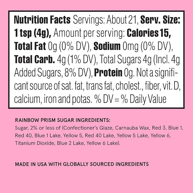 Fancy Sprinkles Rainbow Prism Fancy Sugar | Pearlescent Rainbow Sanding Sugar | Cookie & Cake Decorating | Cocktail & Mocktail Rimming Sugar | 1 Pack (4.6 oz)