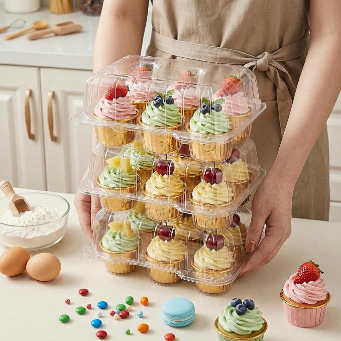 Coloch 40 Pack Clear Cupcake Container, 6 Count Plastic Cupcake Box with Lid Disposable 6 Cavity Muffin Holder BPA Free Bakery Carrying Box for Standard Sized Cupcakes