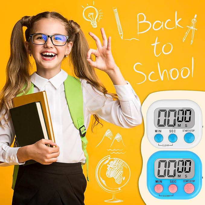 ZILLEEN Classroom Timer for Kids Teachers 6 Pack Digital Timers, Blue & White