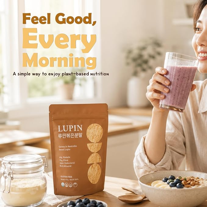 Lupinery Roasted Lupini Beans Flour Powder | 100% Australian Lupin 400g | High Protein Gluten Free Flour Alternative | Low Carb Plant Based Ingredient for Bread Smoothies Cooking and Baking