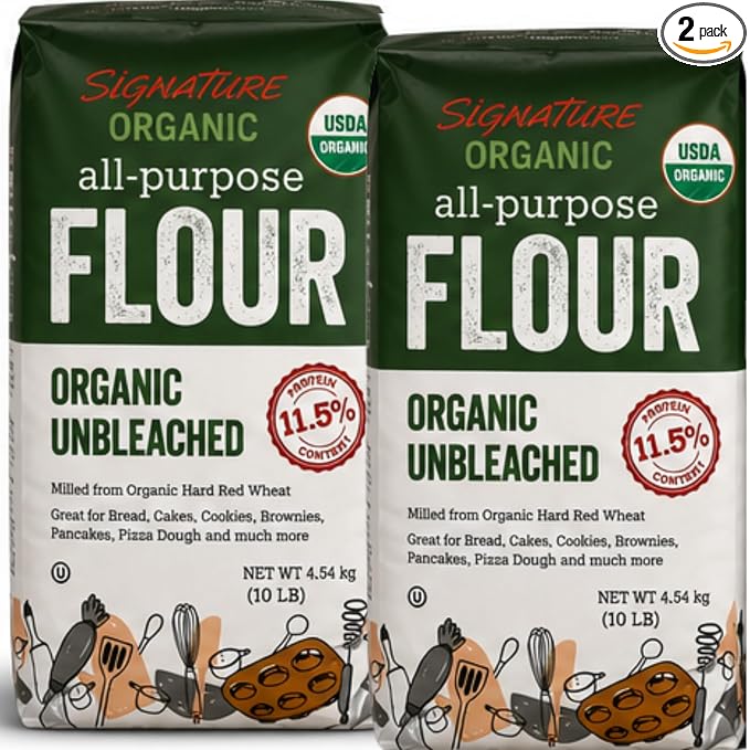 Organic Unbleached All Purpose Flour, 10 lb Bags (2 Count) – USDA Organic Baking Flour, Premium Multipurpose Wheat Flour for Bread, Cookies, Cakes & Pizza Dough