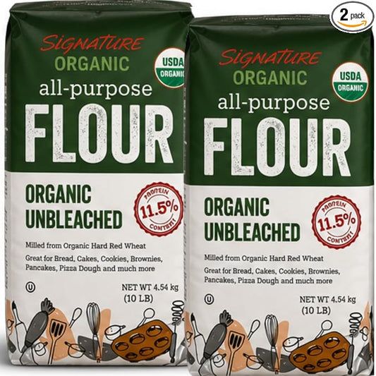 Organic Unbleached All Purpose Flour, 10 lb Bags (2 Count) – USDA Organic Baking Flour, Premium Multipurpose Wheat Flour for Bread, Cookies, Cakes & Pizza Dough