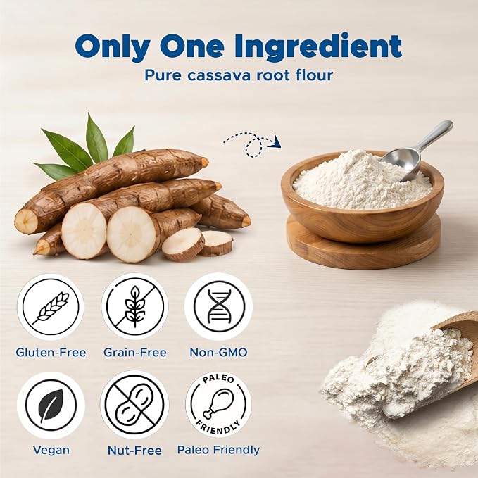 Jans Cassava Flour, 2 lb – Gluten Free All Purpose Flour Substitute, Non-GMO Grain Free Baking Flour, Paleo & AIP Friendly, Vegan Yuca Root Flour for Bread, Tortillas, Pancakes & Baking