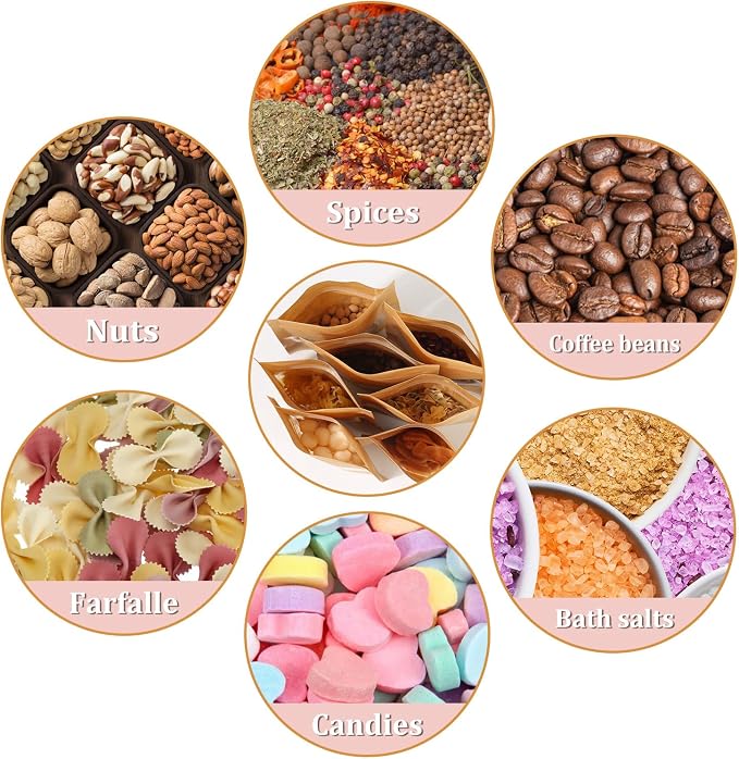 100 Pcs Resealable bags, 3.5" x 5.5" Sealable Stand Up Kraft Paper Bags with Matte Window, Zip Lock Food Storage Bags for Packaging Products