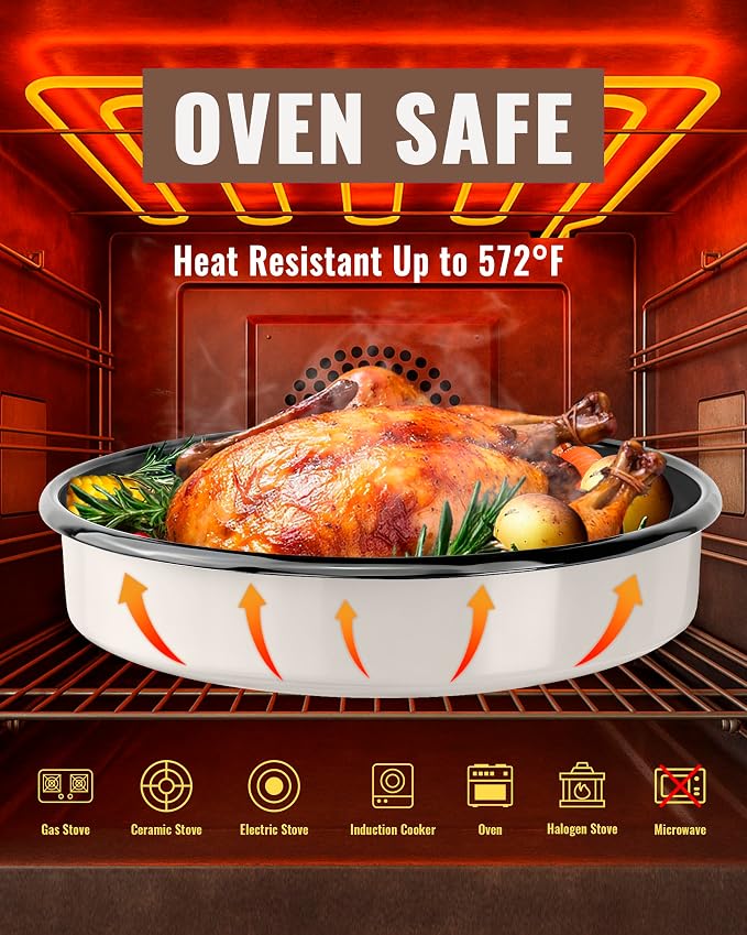 10 inch Enamel Cake Pan Round Roasting Pan Roaster Tray Non-Stick High Temperature Resistance Cookware for Baking Bread Pie, Easy-To-Clean Oven Dishwasher Safe Birthday Gift Pan