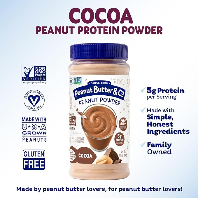 Peanut Butter & Co. Cocoa Peanut Butter Powder, Chocolate Peanut Protein Powder, Low Fat Peanut Butter Powder, Non-GMO, Gluten Free, Vegan, 6.5 oz Jars (Pack of 6)