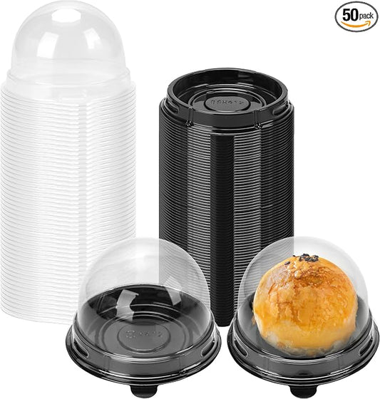NPLUX Mini Individual Cupcake Container 2.8x2 IN Mini Cupcake Boxes Desk Pet Containers for Chocolate Covered Cookies, Mooncake(50 Pack, Black)