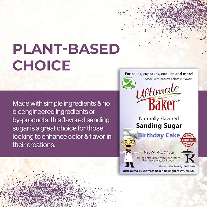 Ultimate Baker Flavored Sanding Sugar (1x4oz) - Burst of Flavor & Color for Cakes, Cookies & More, All-Natural, Perfect for Baking & Decorating or as a Flavored Coffee Sugar (Birthday Cake)