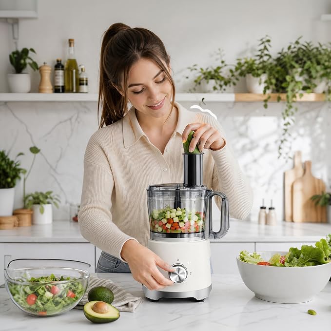 Electric Food Processor 10.5 Cup, Multi-Function Vegetable Chopper with French Fry Slicer, Dough Mixer, Easy to Clean, Secure Design, Stainless Steel, for Vegetables, Smoothie, Fruit