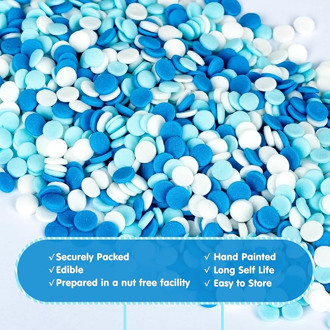 Edible Blue White Confetti Sprinkles,Round Sprinkle for Cake Decorating,Themed Edible Sugar Confettis,Princess Sugar Sprinkle Circular Candy for Baking,Cupcake Cookie Donut Desserts Decorations,Perfect for Baby Shower,Winter Frozen Baking Party Dessert...