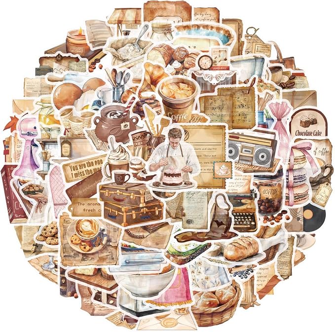 100pcs Cute Kitchen Baking Stickers Realistic Bakery Transparent Recipe Waterproof Food Stickers Pack for DIY Scrapbook Water Bottles,Laptop,Funny Bakery Themed Party Decorations