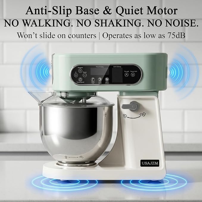5.3 Qt 9-Speed Tilt-Head Stand Mixer, Multi-Function Electric Mixer | 3 Mixing Attachments, Meat Grinder & Vegetable Slicer, Stainless Steel Bowl, Splash Guard, Easy Clean, Spearmint