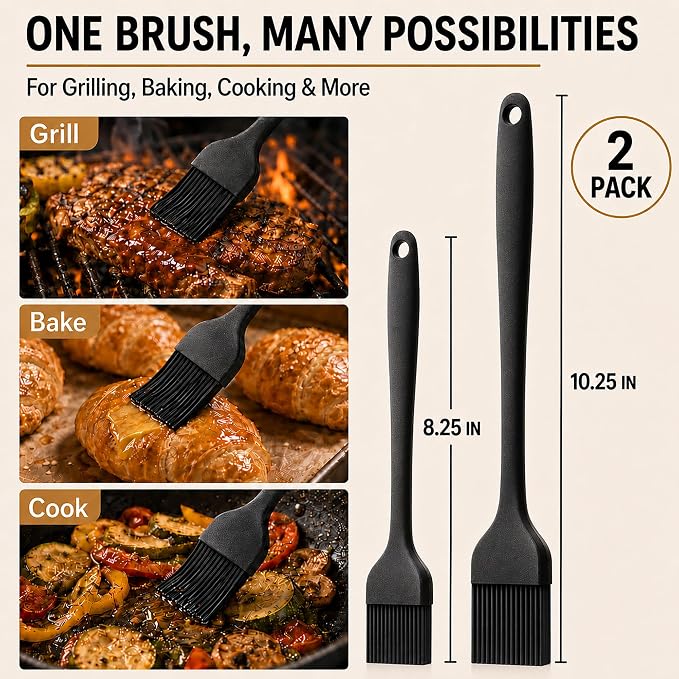 Silicone Pastry Brush, 2Pcs Kitchen Basting Brush for Baking Cooking Bbq Grill Spread Oil Butter Sauce