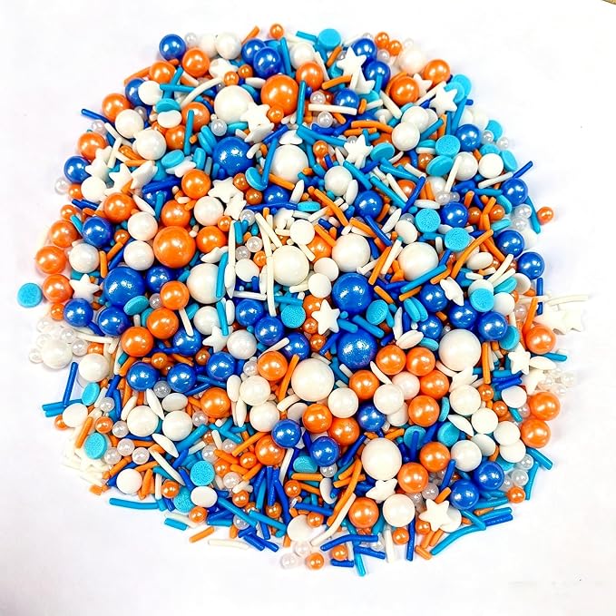 Sentovac Orange and Blue Sprinkle Edible Cake Decorations Orange Blue White Pearl Jimmies Mix Sprinkle Cake Cupcake Topper Cookie Baking Decorations Wedding Party Valentine Halloween Supplies