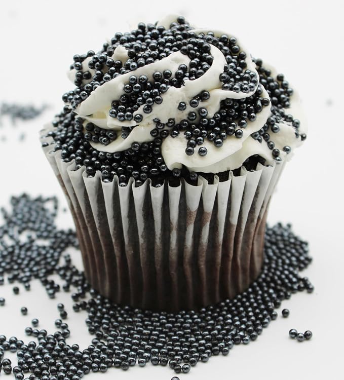 Formal Black Edible Candy Beads 8 Ounce SIZE: 2 MM For Decorating Wedding Cakes-Candy Caviar Gemstone For Parties-100% Edible