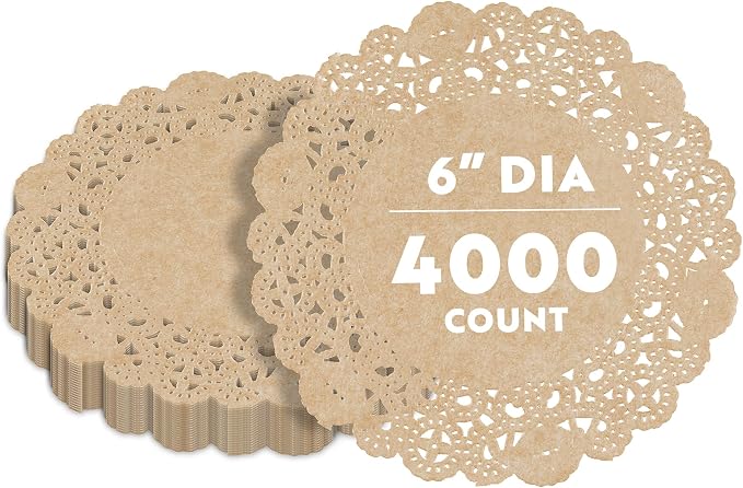 Restaurantware Paper Doilies 4000 Count 6 Inch Kraft Lace Disposable Placemats for Catering Round Decorative Table Setting Doilies for Desserts
