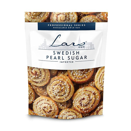 Lars Own Professional Series Swedish Pearl Sugar – 1-Pack, 2.5-lb Resealable Bag – Non-Melting, All-Natural Decorative Nib Sugar for Baking