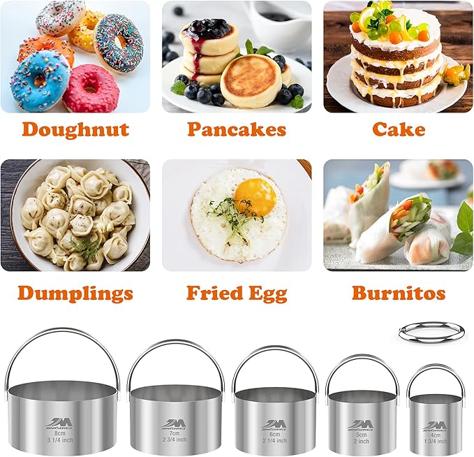 Biscuit Cutter Set for baking (5 Pieces/Set), Round Cookies Cutter with Handle, Professional Baking Dough Tools