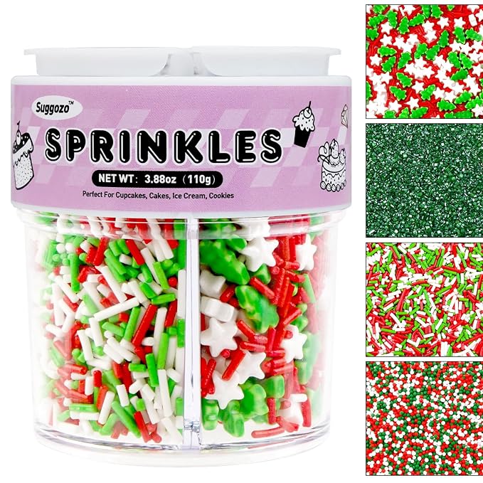 Suggozo Christmas Sprinkles, Edible Sprinkles for Cake Decorating, Christmas Cookies, Cupcakes, Cakes & Holiday Desserts, 110g/3.88oz