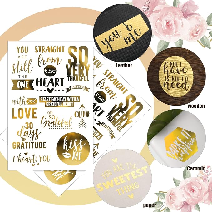 Chinco 10 Sheets Scrapbook Stickers 400+ PCS Love Wedding Gold Scrapbook Stickers Romantic Gold Foil Transfer Scrapbooking Supplies for Anniversary (Warm Style)