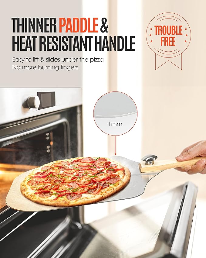 Pizza Peel Aluminum Pizza Spatula,17 inch Metal Pizza Paddle(12"x 17") with Rocker Cutter Foldable Wood Handle, [Storage bag included], for Family Pizza Oven Baking Pizza, Dough, Bread & Pastry