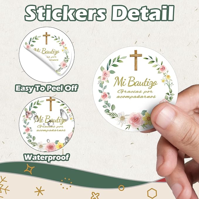 Louise Maelys 2 Inch Mi Bautizo Stickers 120Pcs Baptism Favor Labels for Baptism Party Favors -Gracias Por Acompañarnos Stickers for Spanish Baptism Decor