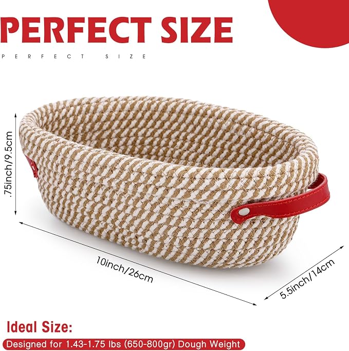 Gejoy 4 Pcs 10 Inch Cotton Rope Banneton Bread Proofing Basket Set Oval Bread Baskets with Liners & Covers Proofing Baskets for Sourdough Baking with 4 Strickle for Home Bakers Wife Mom(Yellow, White)