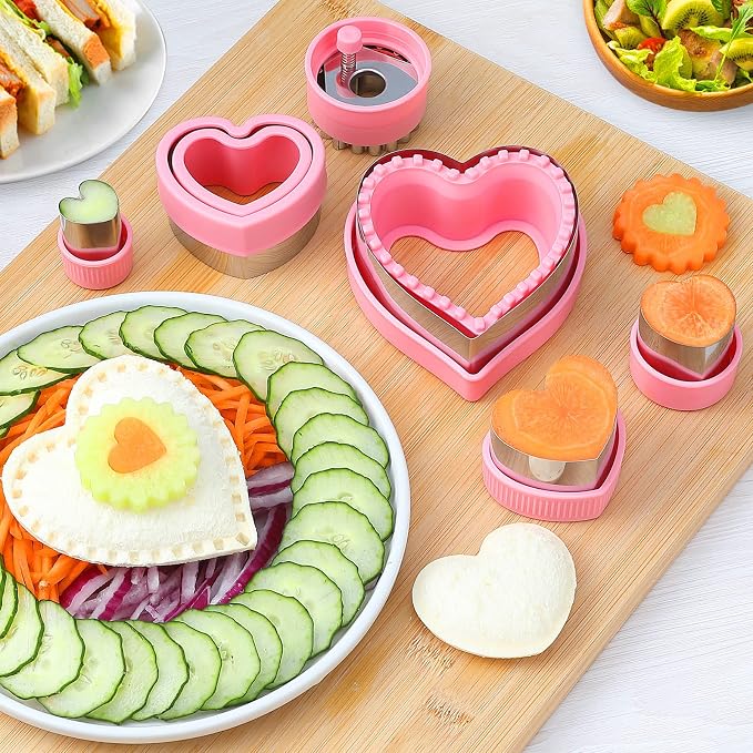 Heart Cookie Cutter Set, 6 Pcs Valentines Day Cookie Cutters, Sandwich Cutter and Sealer,Heart Shaped Cookie Cutter for Biscuits Cakes Fruit and Sandwiches
