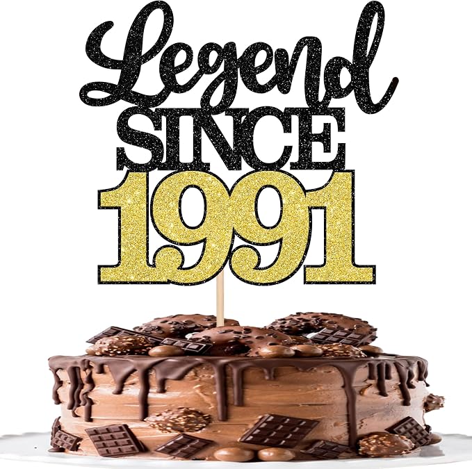 1 PCS Legend Since 1991 Cake Topper Black Gold Glitter Thirty Five Happy 35th Birthday Cake Pick Hello 35 Cheers to 35 Years Cake Decoration for 35th Birthday Anniversary Party Decorations Supplies