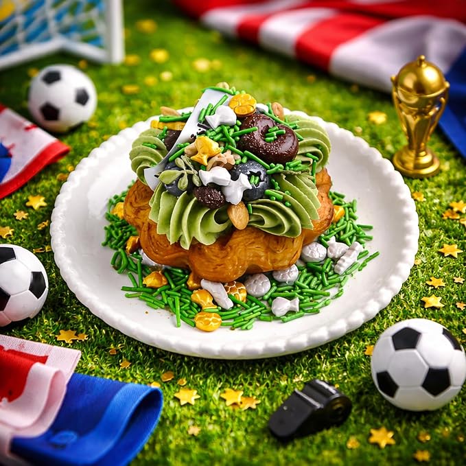 Edible Soccer Sprinkles for Cake Decorating, Green Sprinkles Mixed Jimmies Soccer Trophy Shoes, World Cup Soccer Ball Sprinkles for Baking Cupcakes Cookies