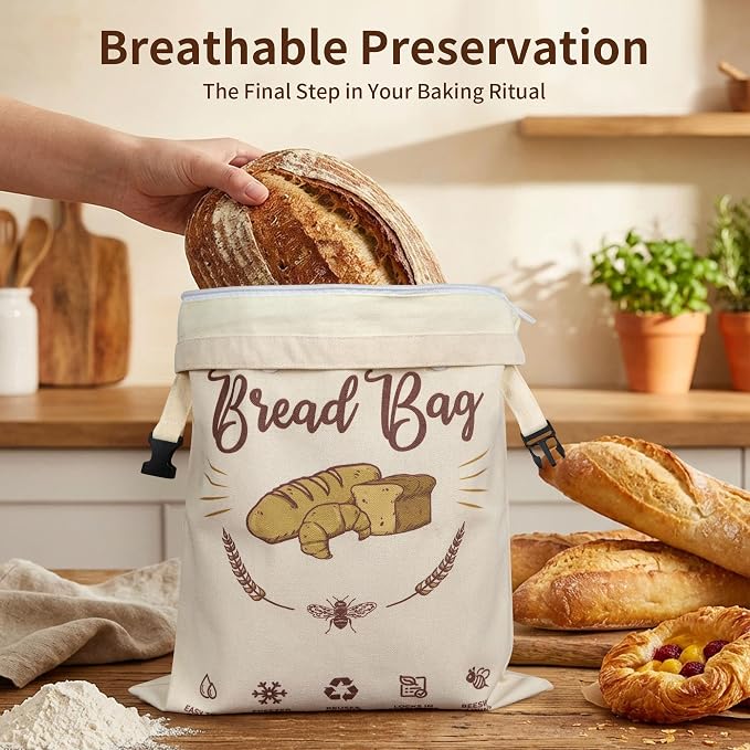 2 Pack Beeswax Bread Bags, X-Large | Detachable Liner & Handles, Organic Cotton Wrap, Eco-Friendly & Washable, For Homemade Sourdough, Reusable Food Storage