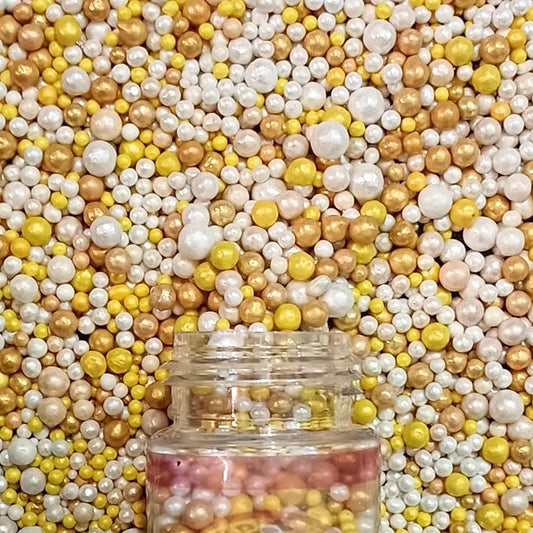 Confect Love Disco Balls Sprinkles Gold and White Edible Sprinkles Mix – Decorative Sugar Pearls & Disco Balls for Cake, Cupcake, and Cookie Decorating –Vegan, Gluten-Free, Nut-Free, Soy-Free, Dairy-Free, Palm Oil-Free – 4.2 oz
