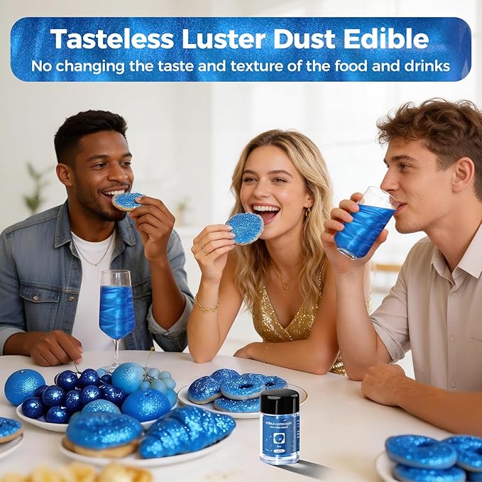 CRPTHE Blue Luster Dust Edible 5g, Edible Glitter for Drinks, Food Grade Glitter Shimmer Sprinkle Powder for Cocktails, Baking, Beverages, Cakes, Strawberries, Cookies, Fondant, Vegan