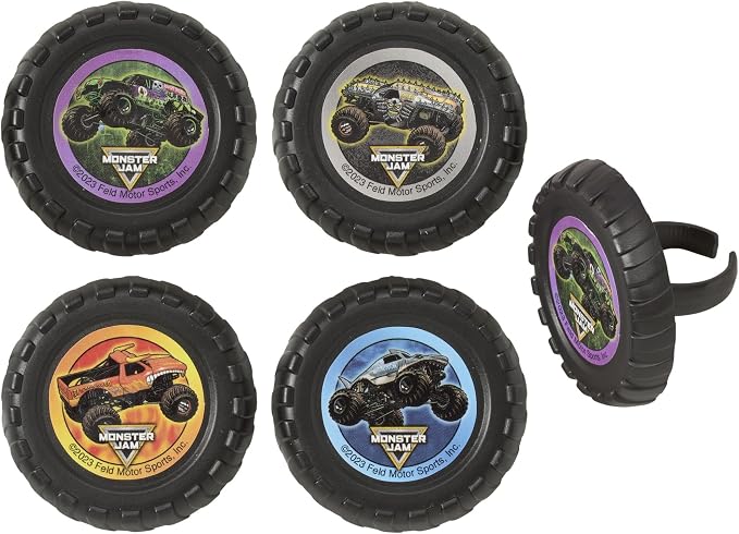 Monster Jam Rings, 24 Monster Truck Cupcake Toppers, Bright Colorful Truck Tire Cupcake Decorations, Food Safe - 24 Pack