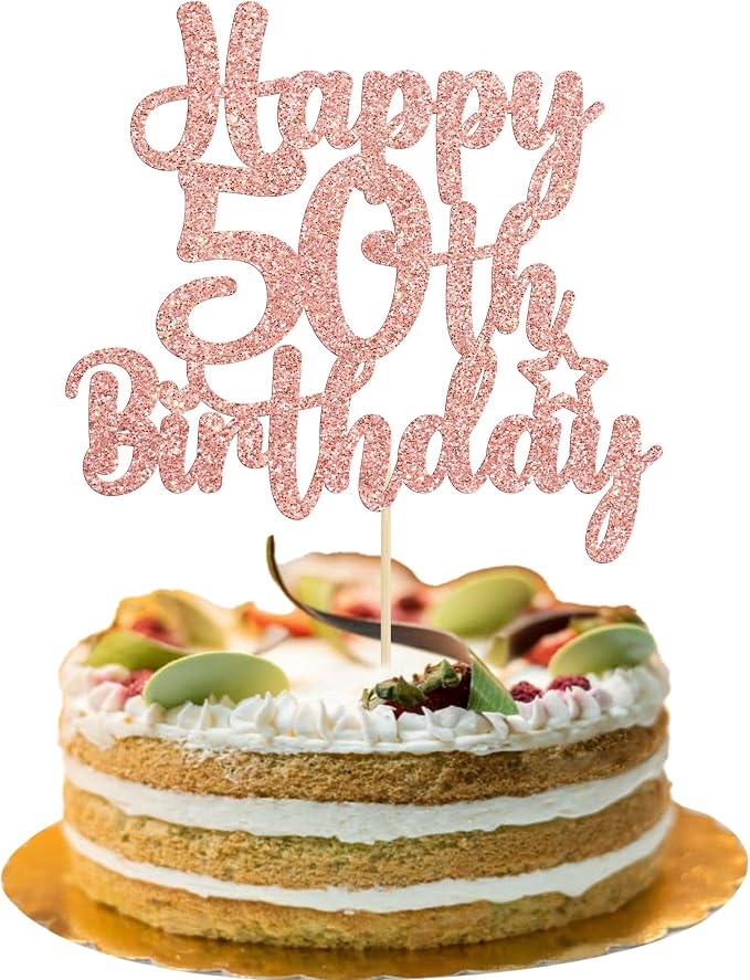 Gyufise 1Pc Happy 50th Birthday Cake Topper Glitter 50 & Fabulous Cheers to 50 Years Old 50th Birthday Cake Pick for Celebrating 50th Birthday Anniversary Party Cake Decorations Rose Gold