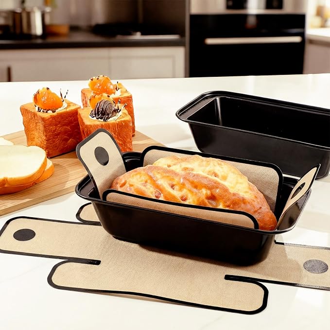 4 Pcs Loaf Pan Set with Liners 8 x 4 Inch Bread Pan and Loaf Liners for Homemade Baking Non-stick Rectangular Baking Tray for Kitchen Sourdough Banana Sandwich Home(Classic Black)