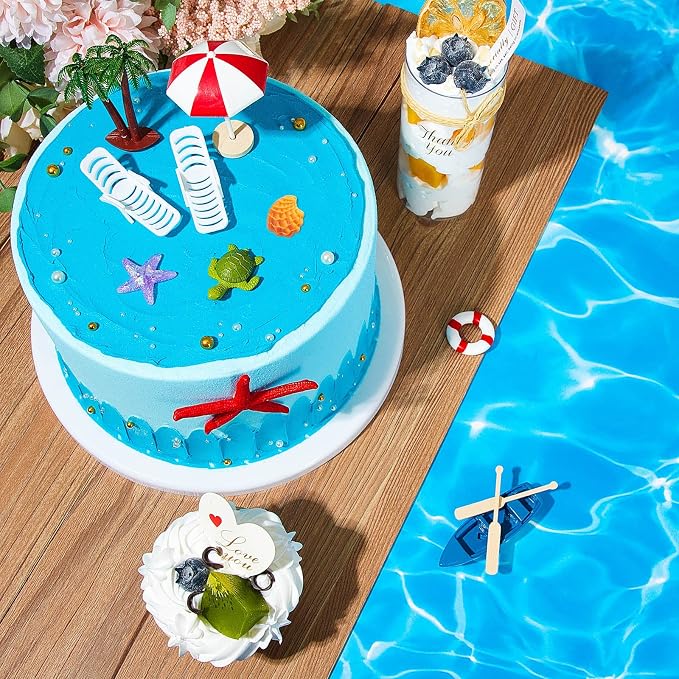 Patelai 12 Pcs Hawaiian Beach Cake Decoration Summer Beach Chair Umbrella Cake Tropical Green Palm Tree Toppers for Hawaiian Pool Party Birthday Wedding Baby Shower Luau Party Decoration Supplies