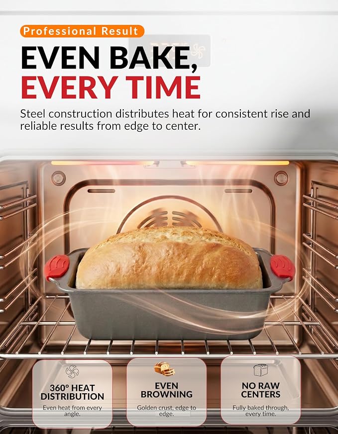 Boxiki Kitchen Non Stick Steel Banana Bread Pan for Baking, Premium Loaf Pan 8.5 Inch With Easy to Clean & Quick Release Coating - Professional Baking Pan With Silicone Handles