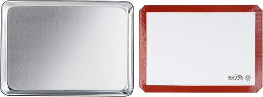 New Star Foodservice Commercial 18-Gauge Aluminum Sheet Pan and Silicone Baking Mat Set, 15 x 21 inch (Two-Thirds Size)