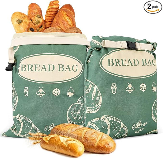 2 Pack Zippered Beeswax Bread Bags 17×13 Inch Large Cotton Sourdough Bread Bags Reusable Bread Storage Bags for Homemade Bread Freezer Safe for Bagel Croissant & Baguette Kitchen Baking Supplies