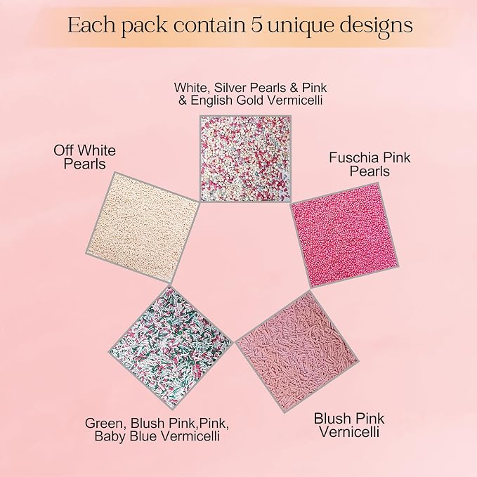 Confect Edible Sprinkles – Blush Pink, White & Silver Dragees with Baby Blue, Green, Teal Jimmies, Fuschia | Vegan, Gluten-Free, Nut-Free, Soy-Free, Dairy-Free Cake & Cupcake Decorating Mix - 5 Oz