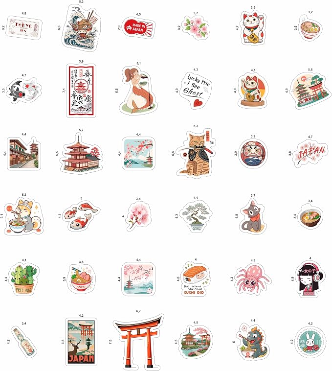 100Pcs Japanese Stickers, Japan Stickers for Scrapbooking - Japan Party Decorations - Japanese Gifts - Gift for Women & Men