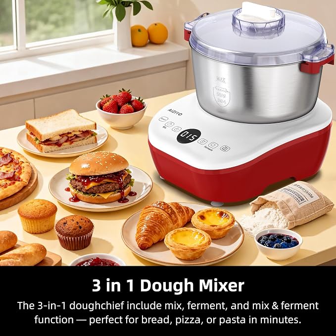 AIZIYO DoughChief, 5.3QT Dough Maker, Dough Mixer with Ferment Function, Bread Maker with 304 Stainless Steel Bowl, Removeable lid, Touch Panel Control, Dough Proofing Box for Pizza & Bread